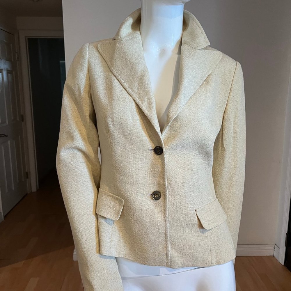 $895 VINTAGE 90'S DOLCE & GABBANA LOGO BUTTON BLAZER CROP SZ 44 IT / 8 US
